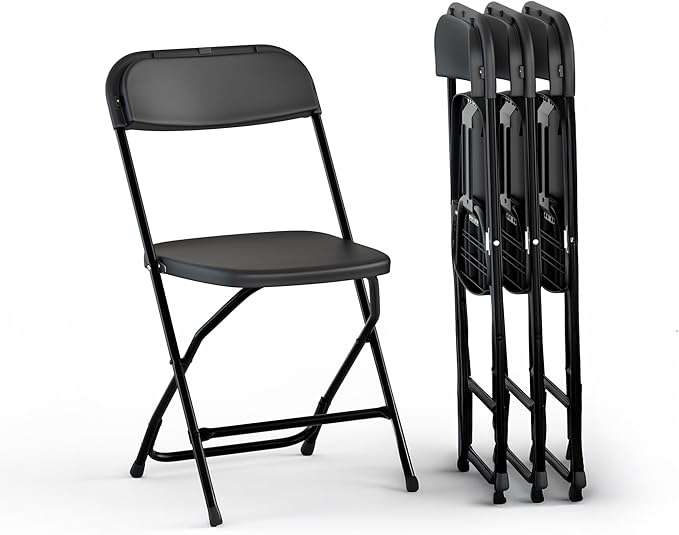 4 PACK White Foldable Plastic Chair | Folding & Stackable | 350 lbs Capacity Steel Frame Seats for Indoor Outdoor | Commercial Use Events Wedding Party Events Bulk Picnic Kitchen Dining by OurModernSpace