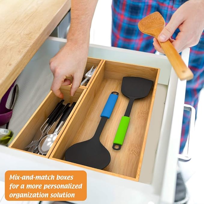 Bamboo Drawer Organizer Utensil Holder - Image 3