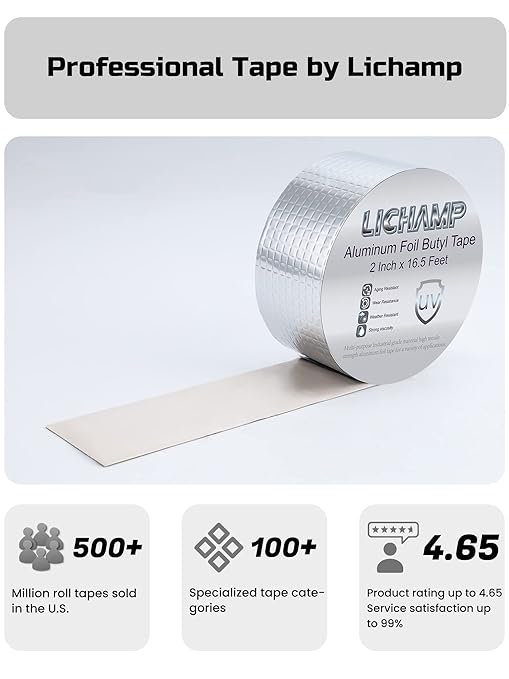 Lichamp Aluminum Butyl Tape, Waterproof Butyl Aluminum Foil Tape 2 inches x - Image 7