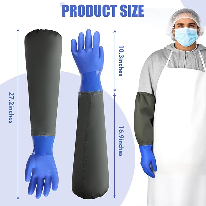 27.2" Long Rubber Gloves, Heavy Duty Chemical Resistant Gloves - Image 2