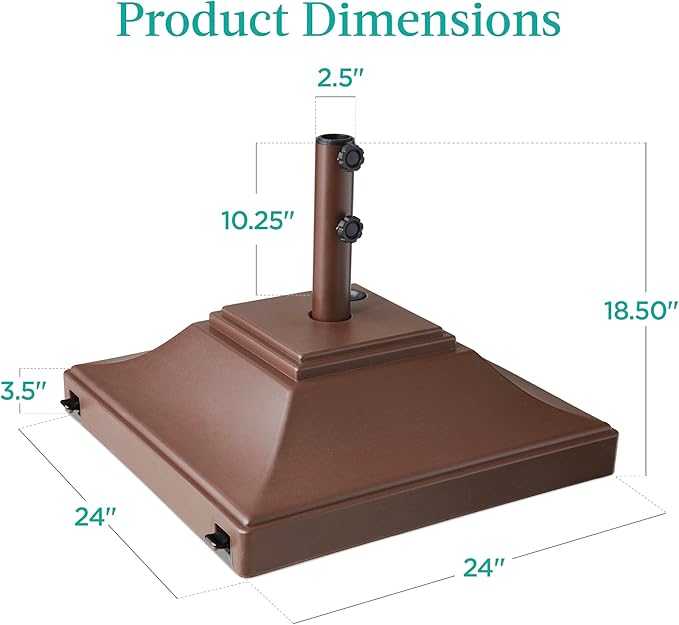 Best Choice Products Fillable Mobile Umbrella Base, Heavy Duty Base, Square Tiered Market Stand for Patio, Deck, Outdoor w/ 4 Wheels, 2 Locks, 2 Knobs, 120lb Capacity - Brown - Image 7