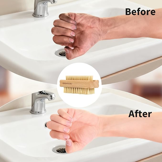 2 Pack Firm Boar Bristle Nail Brush, Hard Beech Wood Handle, Two Sided - Image 5