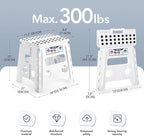 Delxo 13" Folding Step Stool for Kids and Adults, Non-Slip Foldable Step Stools with Handle,Plastic Portable Folding Stool for Bathroom,Bedroom,Kitchen,Hold up to 300lbs White - Image 2