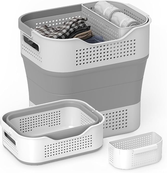 TECHMILLY Collapsible Plastic Laundry Basket Hamper by TECHMILLY