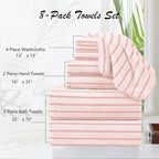 Oliven 8 Pcs Pink Cabana Stripe Large Bath Towels Set Oversized Bath Sheet-2 - Image 3