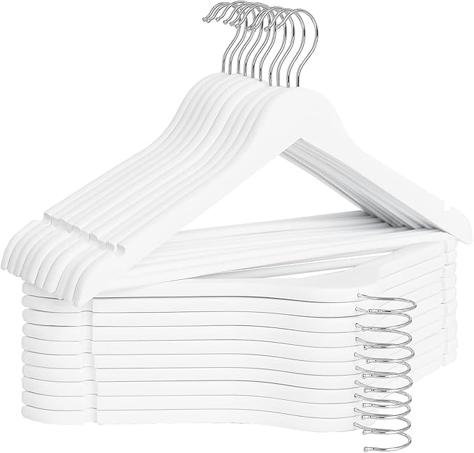StorageWorks White Wooden Hangers 20 Pack, Heavy Duty Wood Hangers by StorageWorks