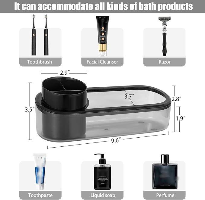 Black Toothbrush Holder for Bathroom, Detactable Bathroom Tray for Men - Image 2