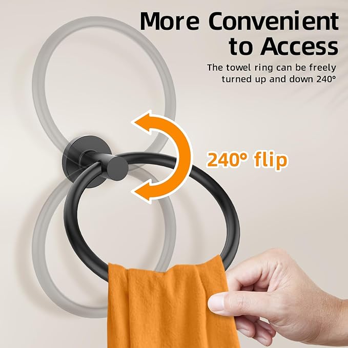 Matte Black Towel Ring 2Pack, SUS304 Stainless Steel Hand Towel Holder - Image 4