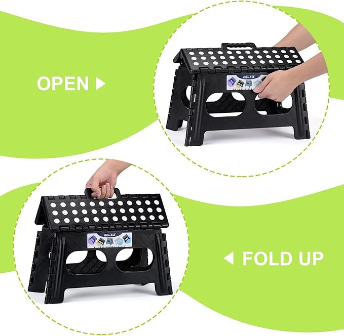 Delxo Folding Step Stool for Kids and Adults,15-Inch Extra Wide 9 Inch Height Heavy Duty Stepping Stool More Safe and Comfortable Non Slip Foldable Step Stool Black - Image 8