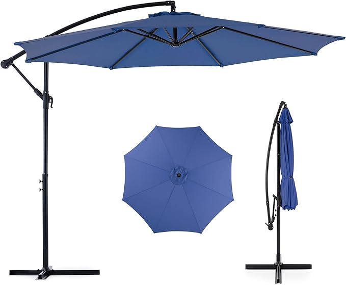 OLIXIS 10FT Offset Patio Umbrella, Cantilever Table Umbrellas for Outdoor Sun Shade UV Protection with Easy Tilt Adjustment, 8 Ribs for Backyard, Lawn, Garden, Pool - Blue by OLIXIS