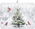 Winter Forest Dish Drying Mat for Kitchen Counter Silvery White Pine Trees Snow by Kawani