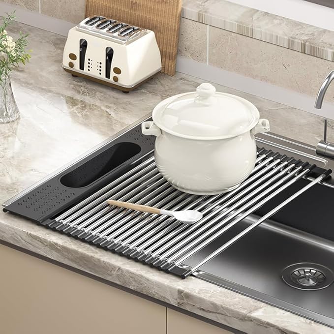 Roll Up Dish Drying Rack Over Sink, Heat-Resistant Multipurpose Rolling Sink - Image 2
