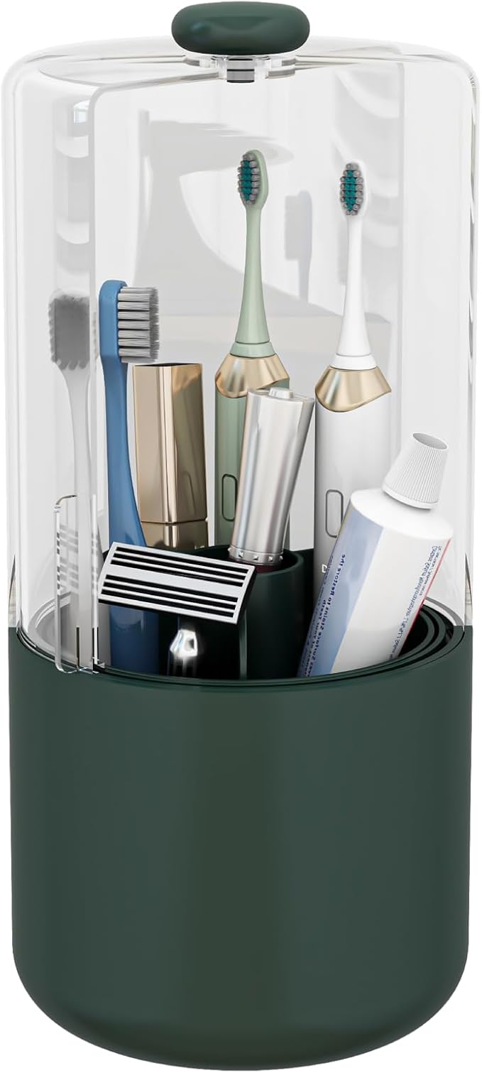 Toothbrush Holder with Cover 360 Rotating 4 Compartments Bathroom Toothpaste by YOOLENS