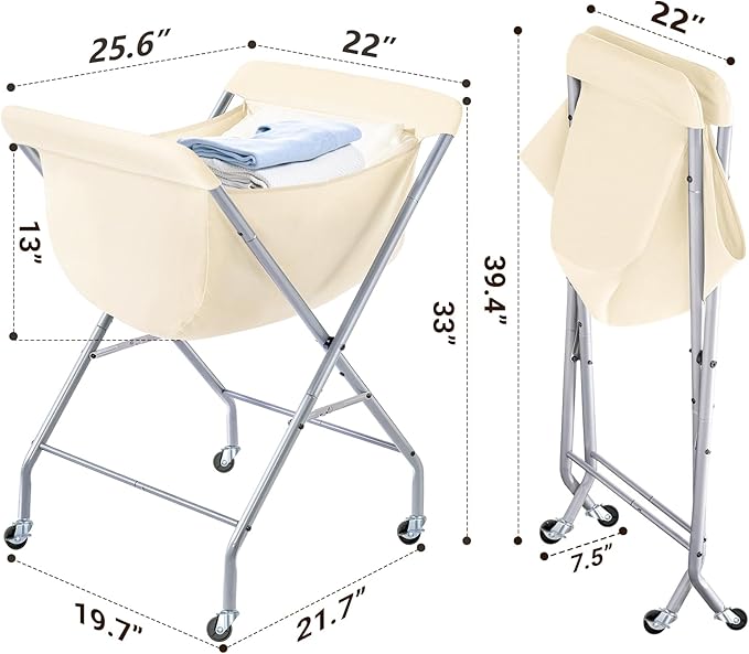 ELYKEN Laundry Cart with Wheels, 33”H Easy Rolling Laundry Hamper with - Image 3