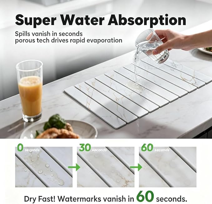 Stone Drying Mat for Kitchen Counter, Quick Diatomaceous Earth Mats for Dishes - Image 5