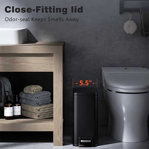 Bathroom Trash Can with Lid Slim 1.6 Gallon Stainless Steel Garbage Can with - Image 2
