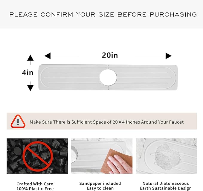 Stone Faucet Mat for Kitchen Sink, Diatomite Fast Drying Absorb Moisture Tray - Image 2