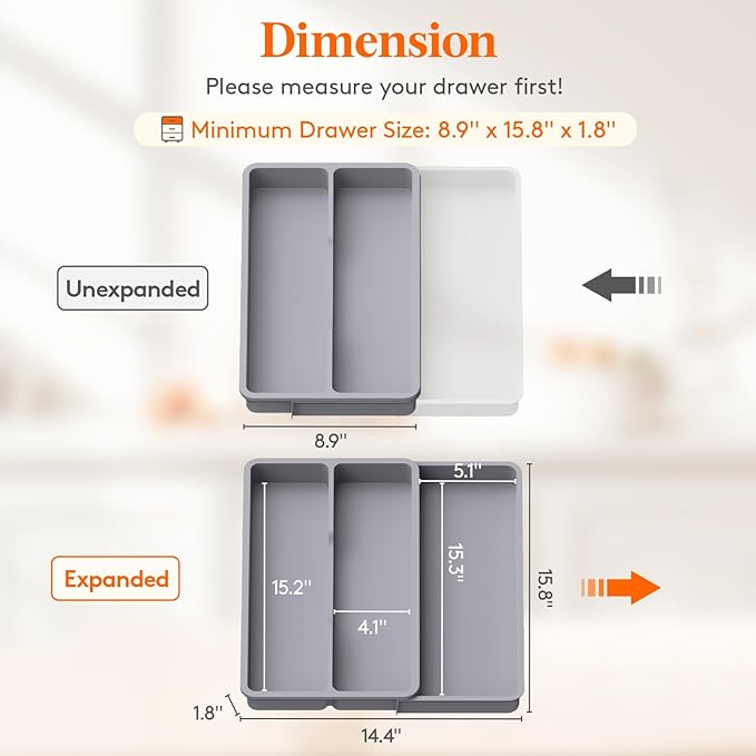 Lifewit Utensil Organizer for Kitchen Drawer, Expandable Cooking Silverware Tray - Image 3