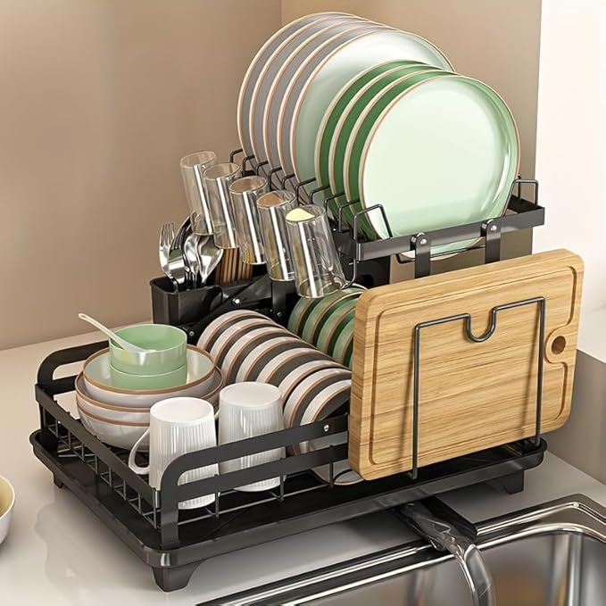 2 Tier Dish Drying Rack Automatic Drainage Board Space-Saving - Image 6