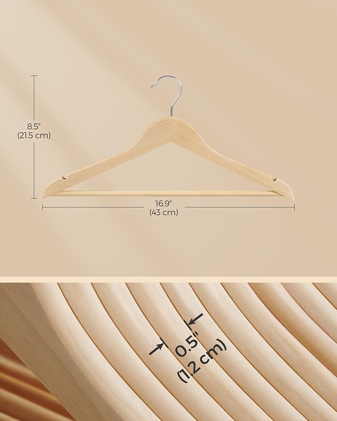 SONGMICS Wooden Hangers, Coat Hangers, Pants Bar, 360° Swivel Hooks, - Image 6