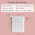 Bathroom Trash Can with Press Top Lid, 3.2 Gallon Slim Garbage Can - Image 9