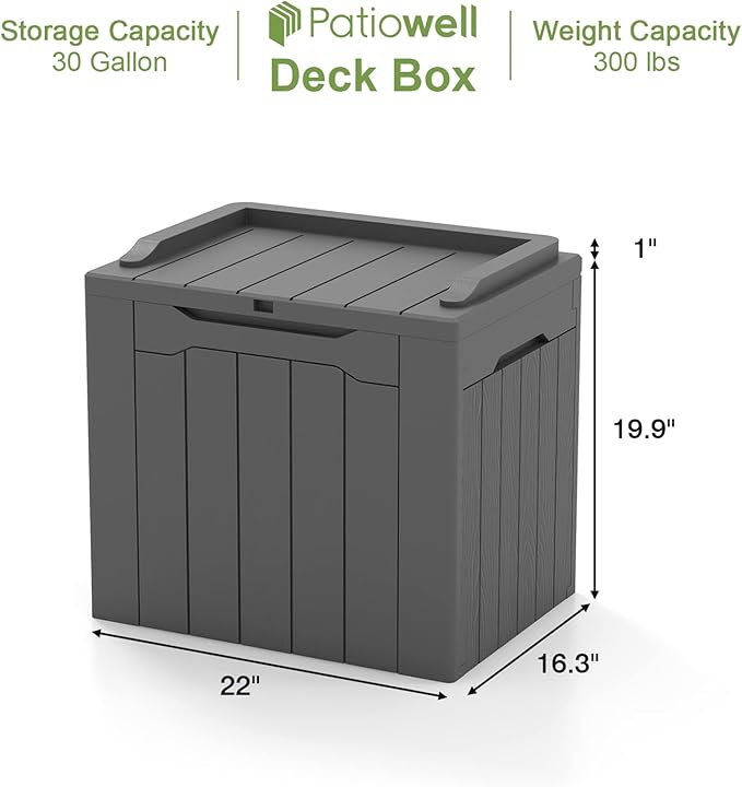 Patiowell 30 Gallon Resin Deck Box, Outdoor Storage Box for Patio Furniture, Deliveries, Pool Supplies,Waterproof and Lockable, Grey - Image 6