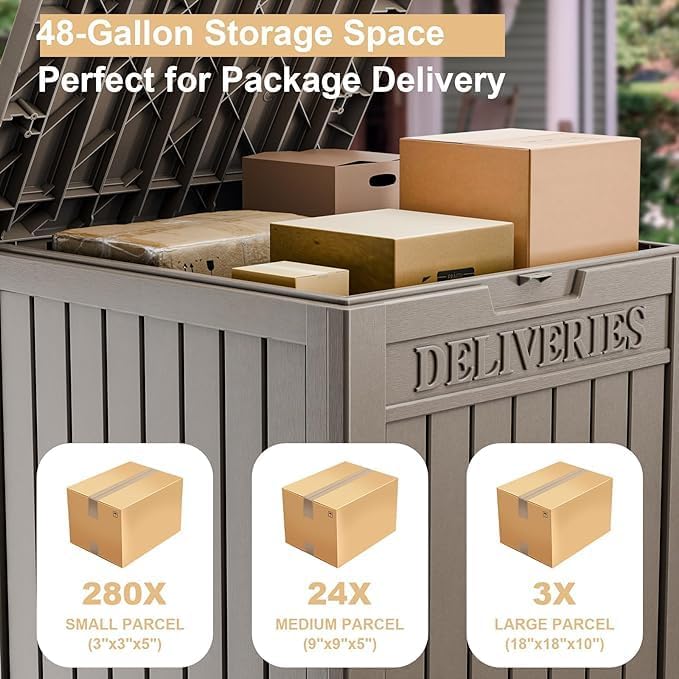 DRATO 48 Gallon Package Delivery Box, Large Lockable Storage Box, Double-Wall Resin Outdoor Package Delivery and Waterproof Deck Box for Porch, Patios（ Grey，48 Gallon） - Image 2