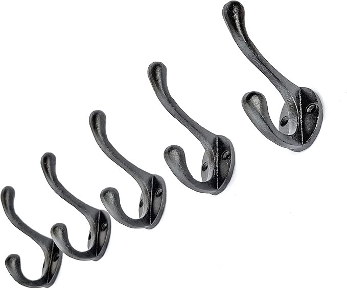 Ambipolar 5 Pack Decorative Cast Iron Heavy Duty Double Hooks, Wall Mounted - Image 5