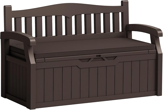 Flamaker 80 Gallon Storage Bench with Cushions Outdoor Indoor, Durable All-Weather Seating with Hidden Storage, Lockable Deck Box for Garden, Patio, Poolside (Brown) by Flamaker