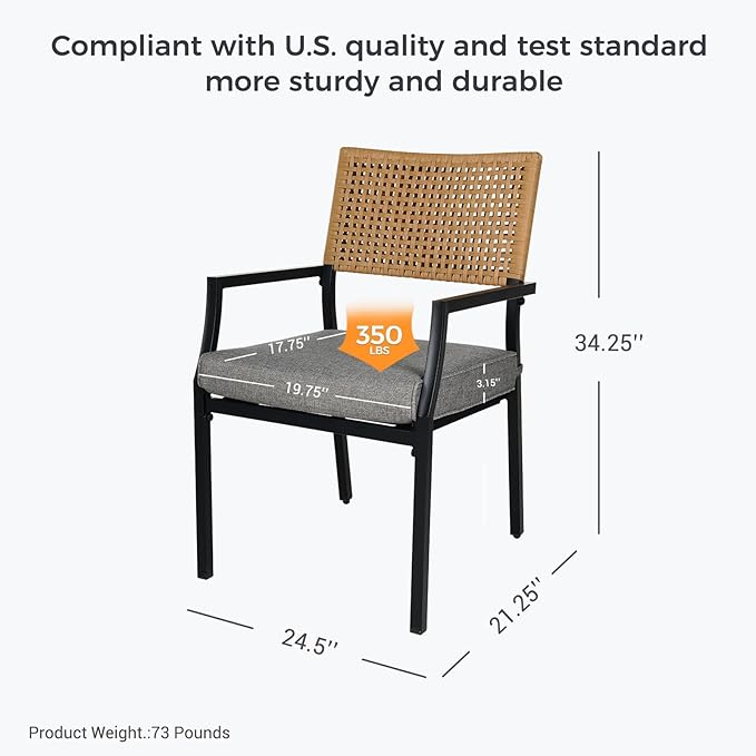 Grand patio Outdoor Dining Chair Set of 4, 4 Pieces Patio Dining Chairs, Stackable Wicker Chairs Set with Cushions Armrest for Restaurant, Outdoor, Garden, Porch, Lawn and Poolside - Image 6