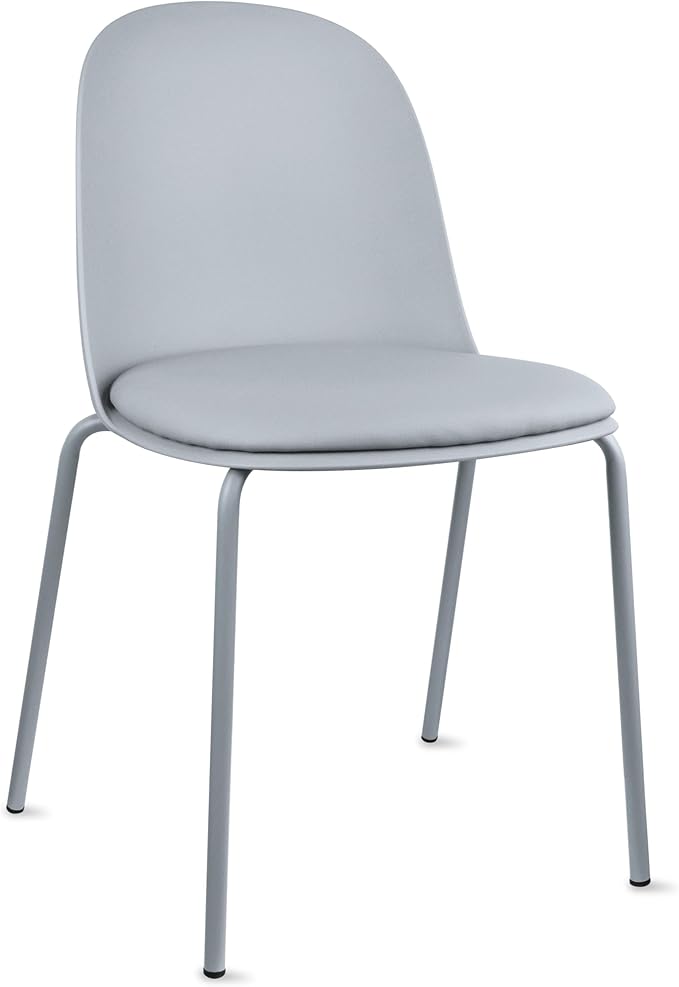 2xhome Modern Stackable Armless Dining Chair | Plastic Shell Seat with Metal Legs | Indoor or Outdoor Use | Home Kitchen Patio (1, Grey, Padded Seat) by 2xhome