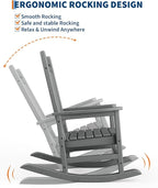 GarveeLife Poly Lumber Rocking Chair Outdoor - HDPE High Back Porch Rocker Chairs for Adults - All Weather Resistant Furniture for Patio - Grey - Image 3