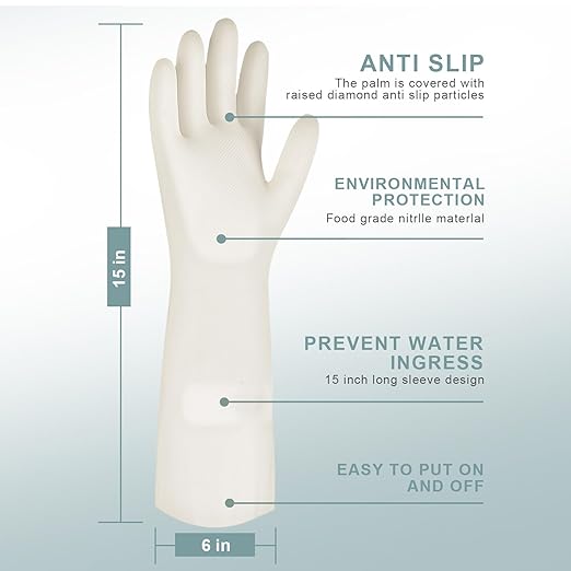 2 Pairs, 15 Inches, Nitrile Cleaning Gloves, Kitchen Dishwashing Gloves - Image 2