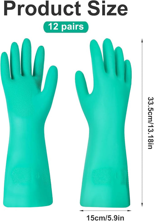 12 Pairs Reusable Nitrile Chemical Resistant Gloves, Heavy Duty Rubber Work - Image 2