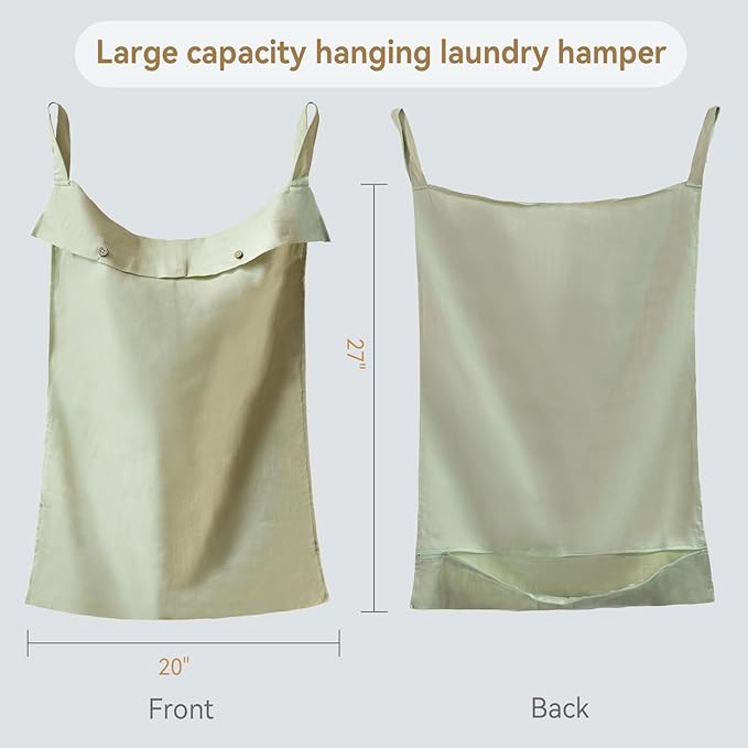 100% Linen Hanging Laundry Hamper Bag 20x27 Inch, Over the Door - Image 3
