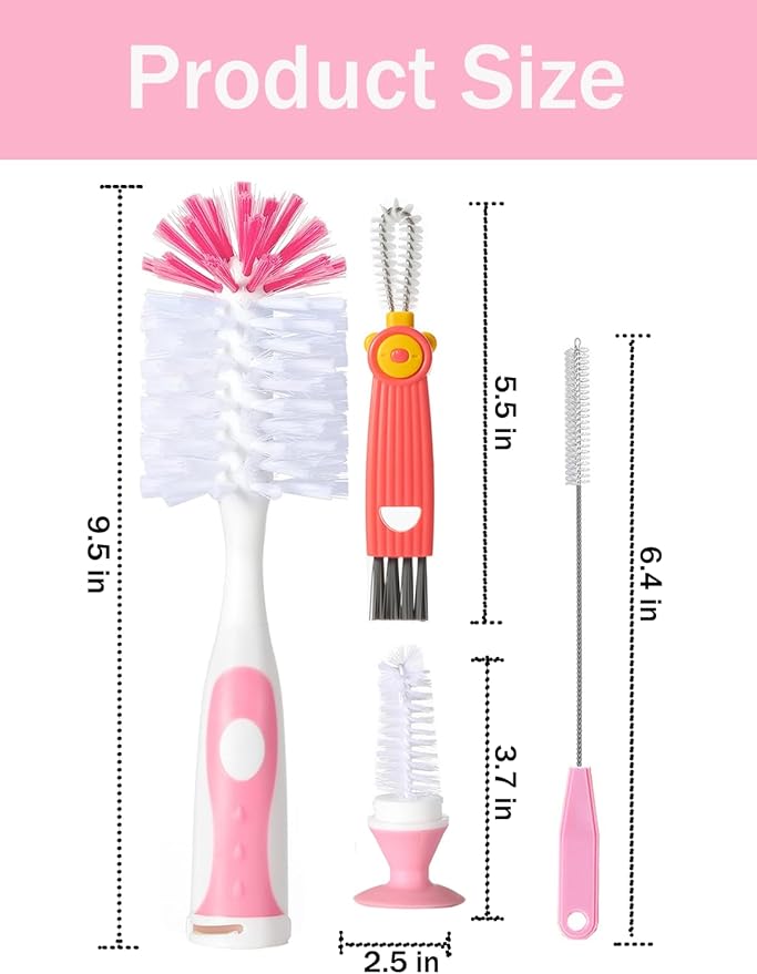 Baby Bottle Brush Set 4 in 1, Baby Bottle Cleaner, - Image 2