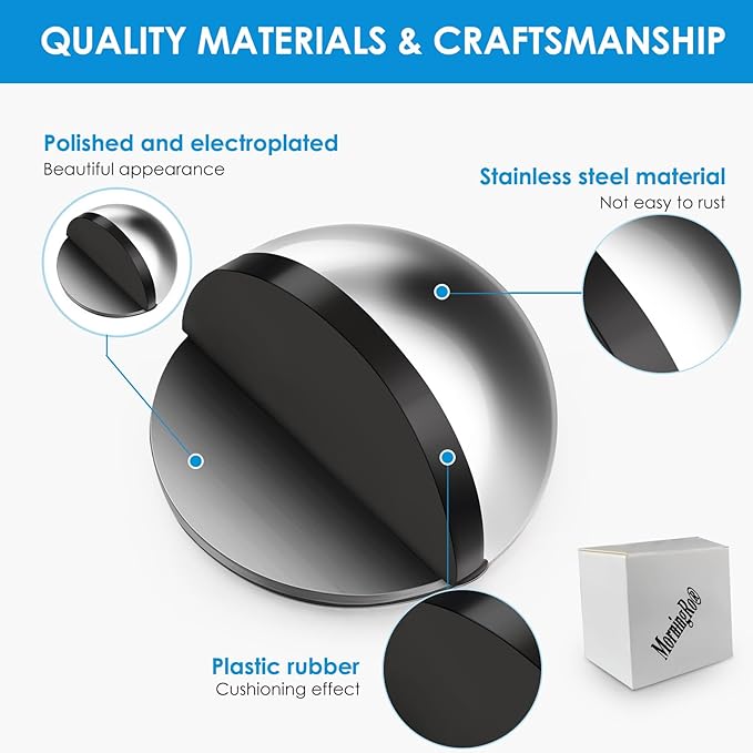 2 Pcs Self Adhesive Door Stoppers, Stainless Steel Floor Door Stop Wall - Image 3