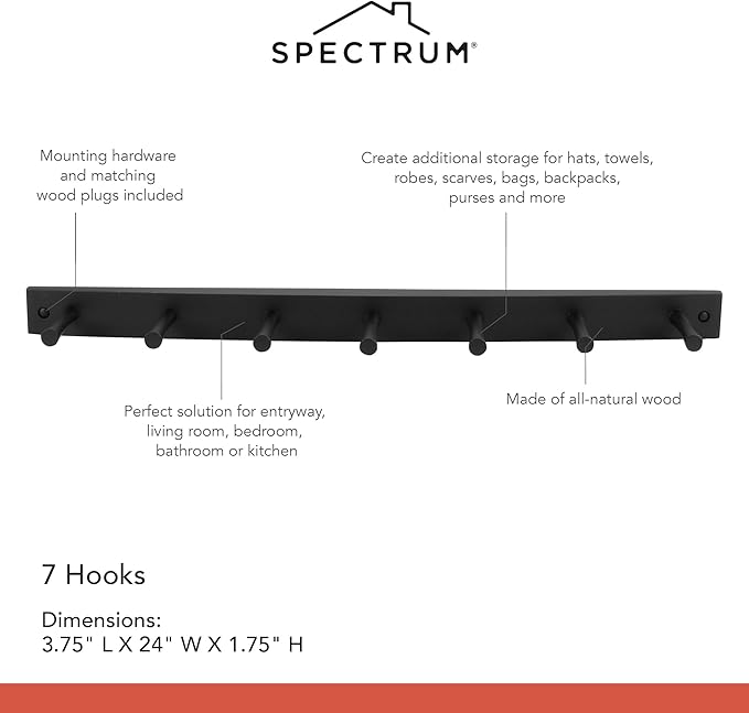 Spectrum Diversified Wood Hook Rack, 7 Peg - Image 6