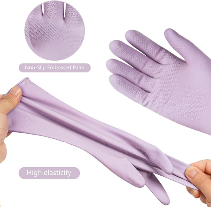 AUAUY Reusable Kitchen Dishwashing Gloves, Rubber Household Cleaning Gloves - Image 3