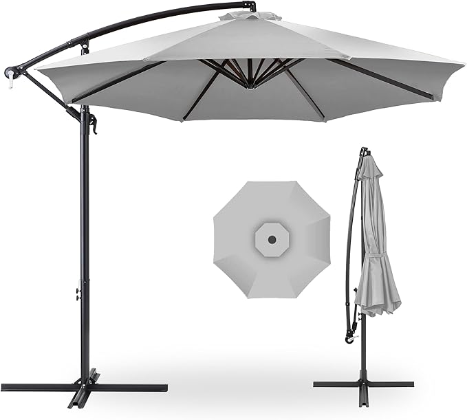 Best Choice Products 10ft Offset Cantilever Hanging Market Patio Umbrella, 8 Sturdy Ribs, Easy Adjustment - Fog Gray by BestChoiceProducts