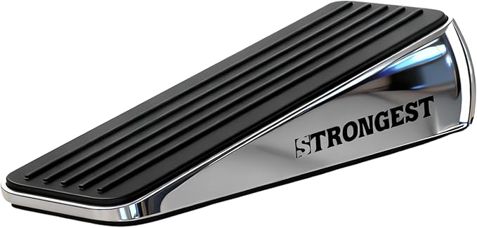 Strongest Home Heavy Duty Door Stopper Wedge 1 Pack Chrome | Non-Slip Rubber by STRONGESTHOME