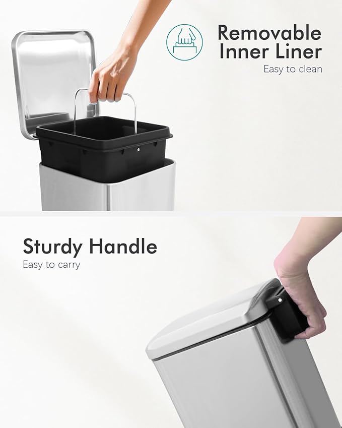 8 Gallon SquareTrash Can with Soft Close Lid, Stainless Steel Trash Can with - Image 7