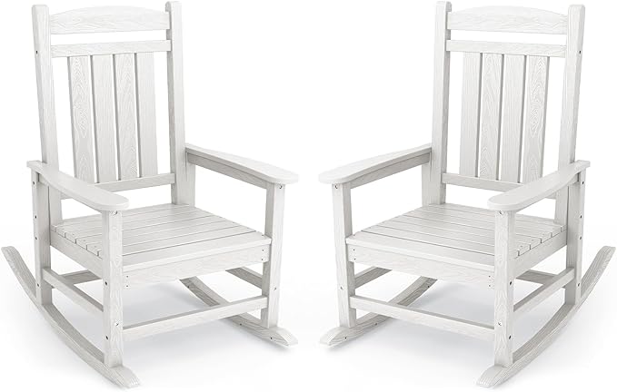 KINGYES Oversized Patio Rocking Chair Set of 2, High Density Polyethylene Outdoor Rocking Chairs with 330lbs Support for Adults, White by KINGYES