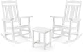 LUE BONA Outdoor Rocking Chairs Set, 3-Piece, HDPS Poly Porch Rockers with Table, Plastic Weather Resistant Rocking Chair Set for Outdoor Indoor, Garden, Backyard, 350lb,White Chairs+Table by LUEBONA