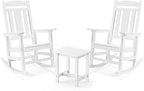 LUE BONA Outdoor Rocking Chairs Set, 3-Piece, HDPS Poly Porch Rockers with Table, Plastic Weather Resistant Rocking Chair Set for Outdoor Indoor, Garden, Backyard, 350lb,White Chairs+Table by LUEBONA