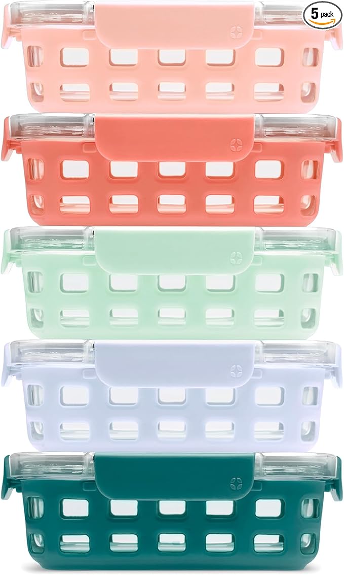 Ello Duraglass 3.4 Cup Meal Prep Sets 10Pc, 5 Pack Set- Glass Food Storage by Ello
