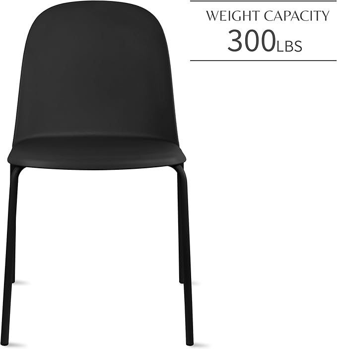 2xhome Modern Stackable Armless Dining Chair, Plastic Shell Seat with Metal Legs for Indoor Outdoor Home Kitchen Patio Cafe, Black - Image 4