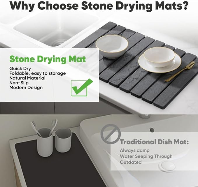 Stone Drying Mat for Kitchen Counter, Quick Diatomaceous Earth Mats for Dishes - Image 5