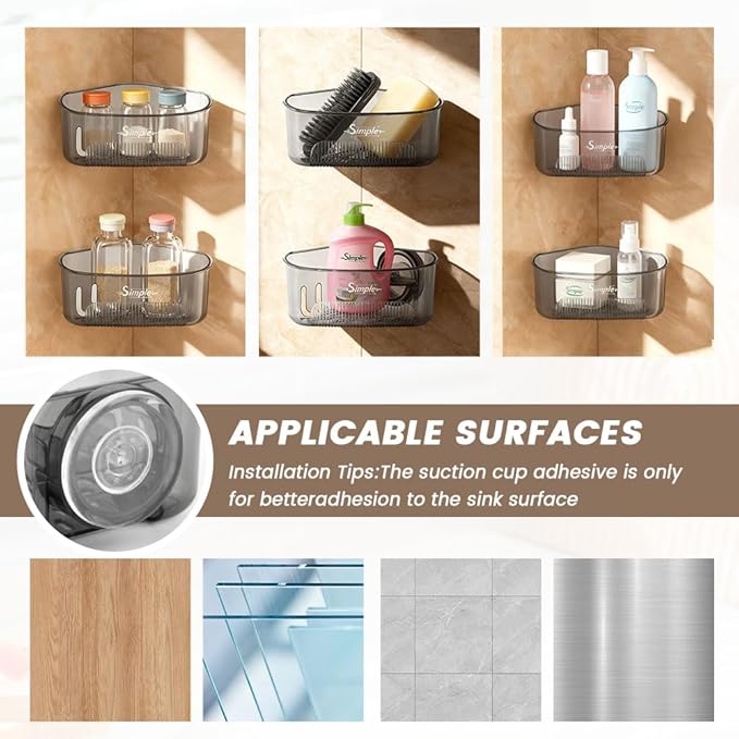2 PACK Suction Cup Sink Corner Rack, Corner Sinks Strainer Basket Sponge Holder - Image 6