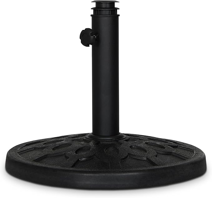 Backyard Expressions 20 lb Round Patio Umbrella Base – Heavy Duty Resin-Coated Calcium Carbonate Stand with Adjustable Pole Adapters Fits 1.5"–2" Poles, Weather-Resistant, Black Finish - Image 3